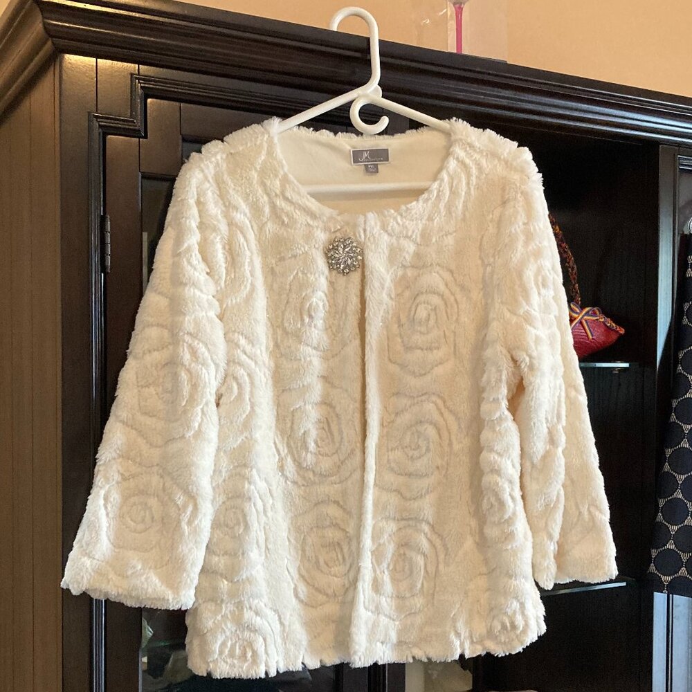 JM Collection Faux Fur w/Sequins Waist Coat/Cape